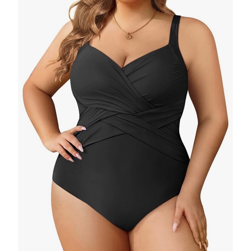Tempt Me Women Plus Size One Piece Swimsuit Black Size 16W